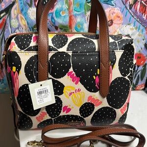 Fossil and Pink Crossbody Bag with Playful Design